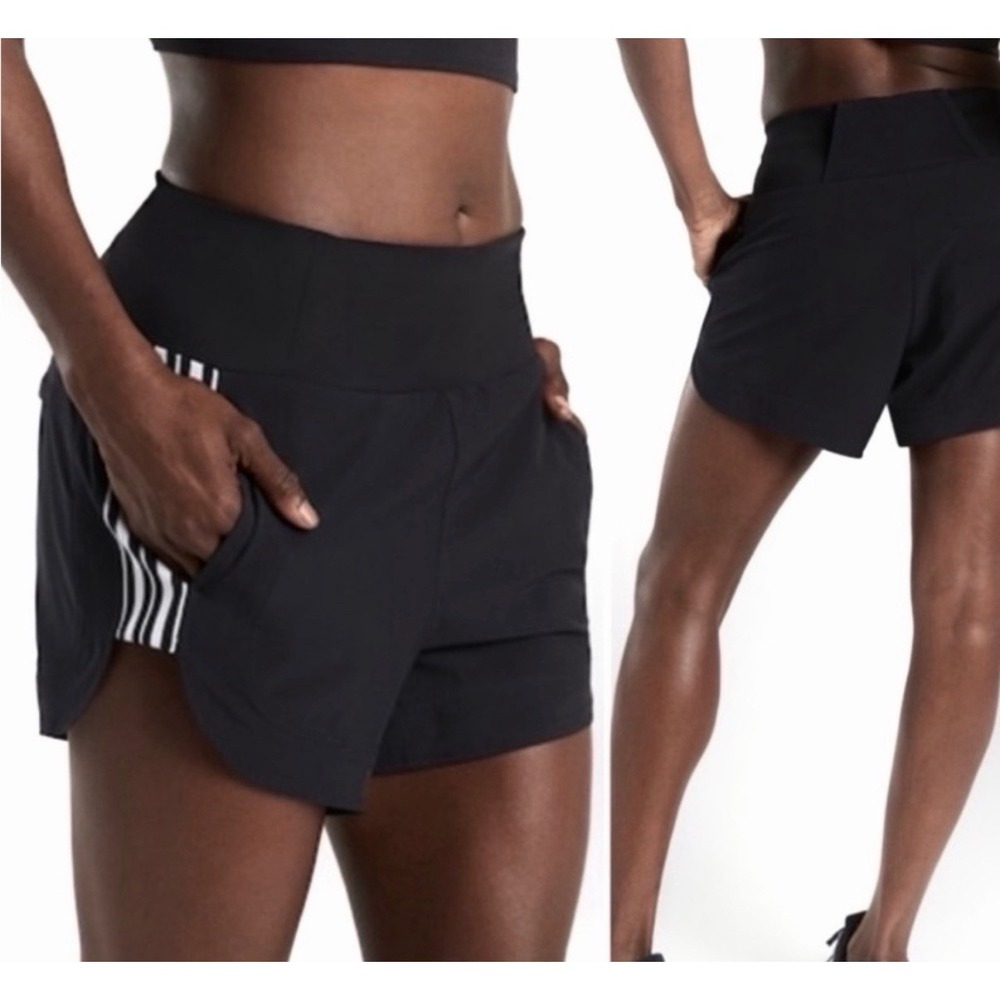 Athleta Black White Stripe Running Shorts Size 4 Activewear Pockets